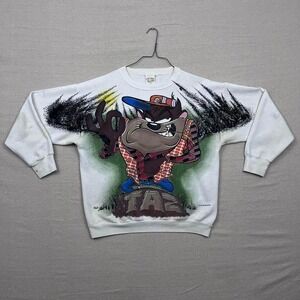 Vintage 1995 Looney Tunes Taz Redneck‎ Country Big Graphic Crewneck Sweatshirt